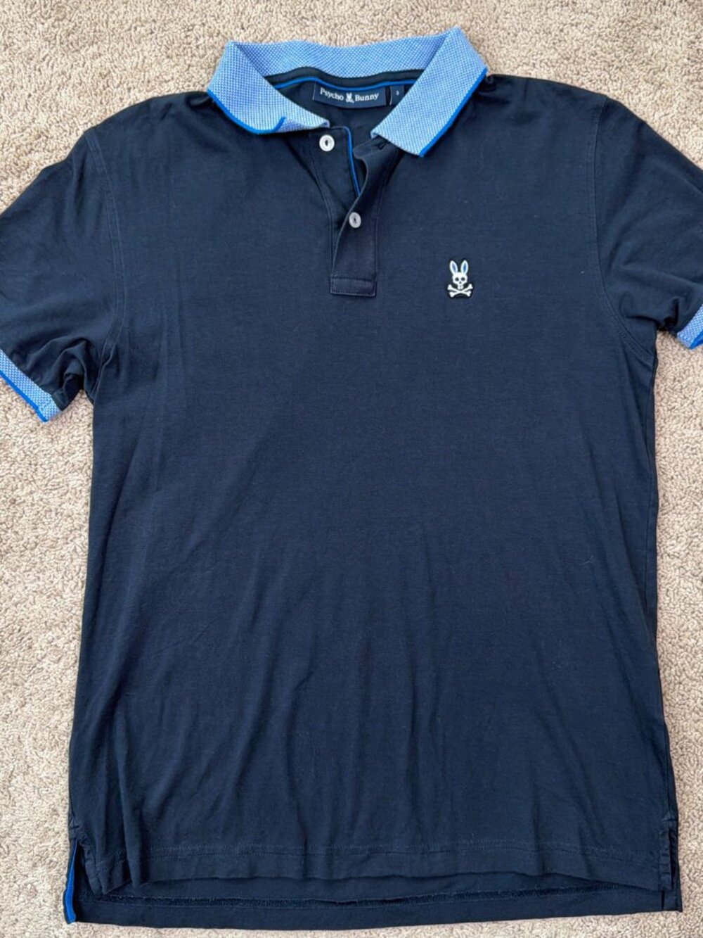 Psycho Bunny Polo Shirt Mens 3 Blue Pima Cotton Short Sleeve Logo Trim Casual